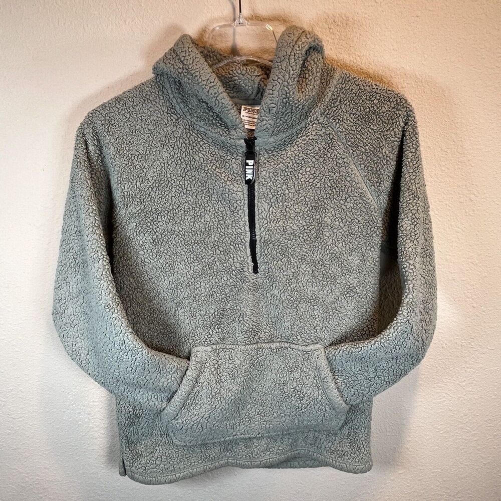 PINK by Victoria's Secret Women's Green XS Sherpa Pullover Pocket